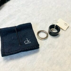 Calvin Klein Men's Black and Silver Ring Set